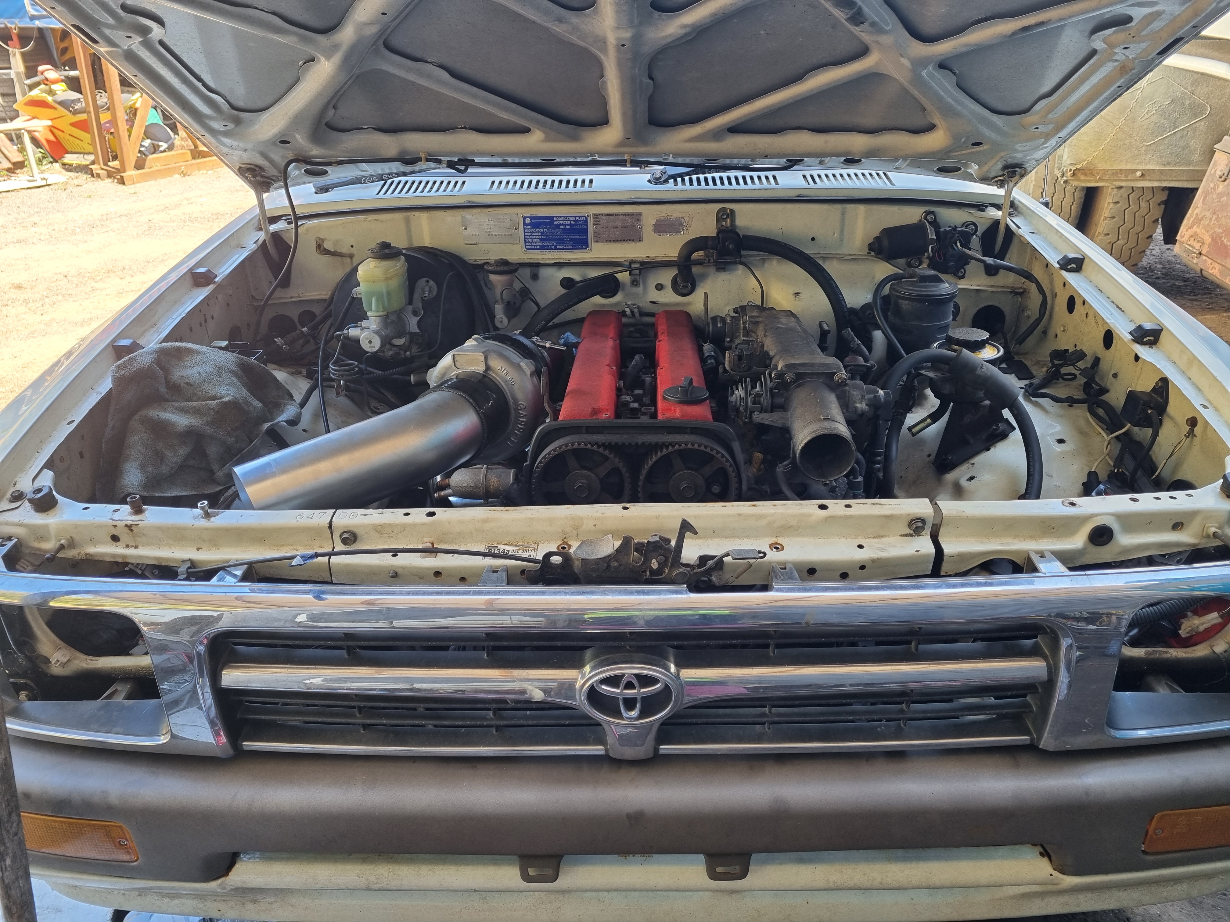 The engine bay of the car that got away